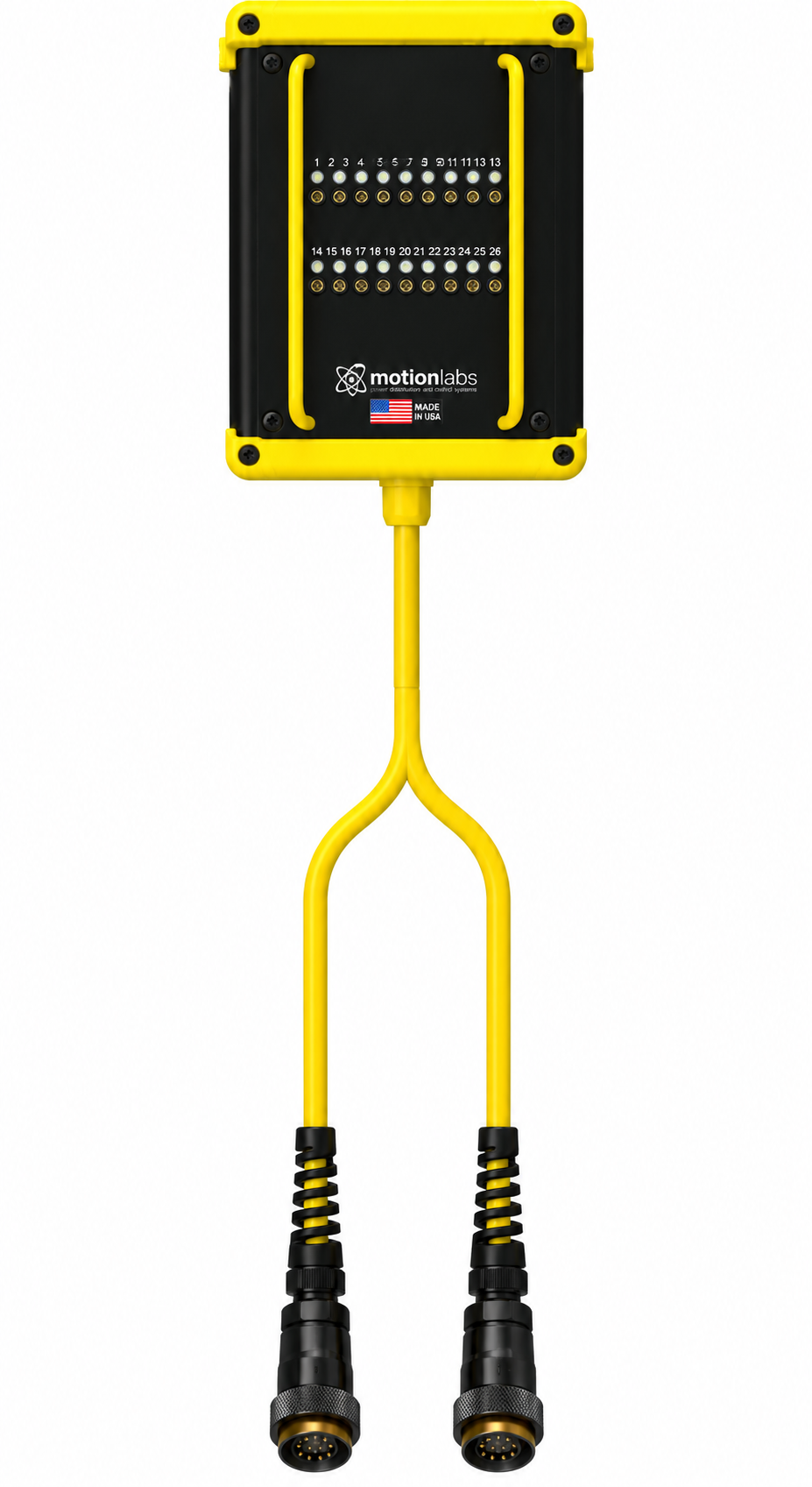Motion Labs 16 channel yellow hand held chain hoist remote control, large frame with offset handles and two 5 ft tails - imagen 4