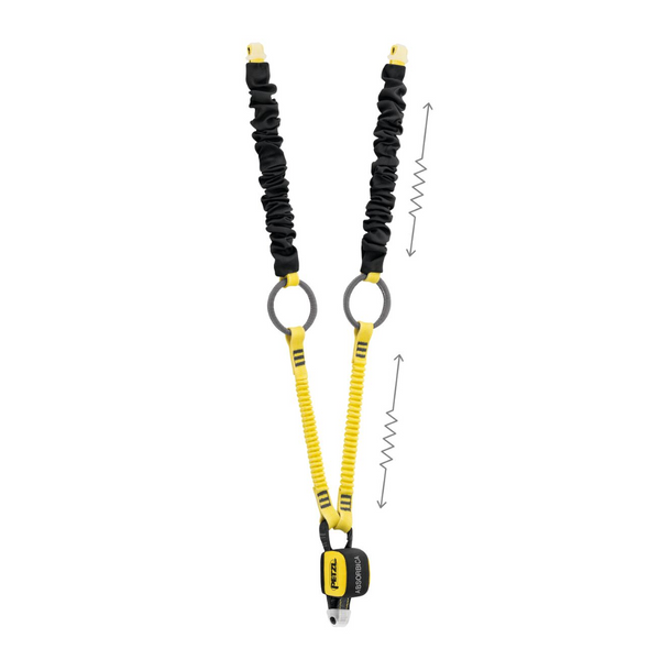 Petzl ABSORBICA-Y TIE-BACK Lanyard – The Petzl ABSORBICA-Y TIE-BACK is a Double Lanyard with integrated intermediate tie-back rings and a compact energy absorber. Designed for vertical progression on very large structures. Available with or without Connectors. Shop now. – Now available at MTN Shop US.