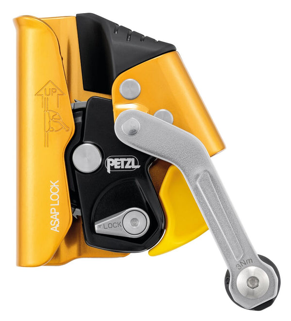 Petzl ASAP LOCK drop-resistant mobile fall arrester for rope.