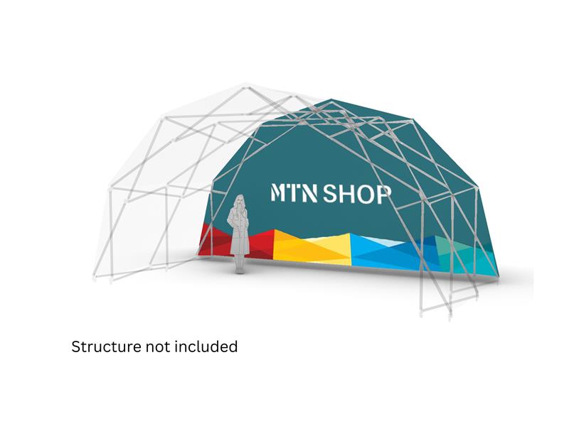 Konligo Fastival printed outside backdrop attached to event structure 3D illustration, structure not included, now available on MTN SHOP US.