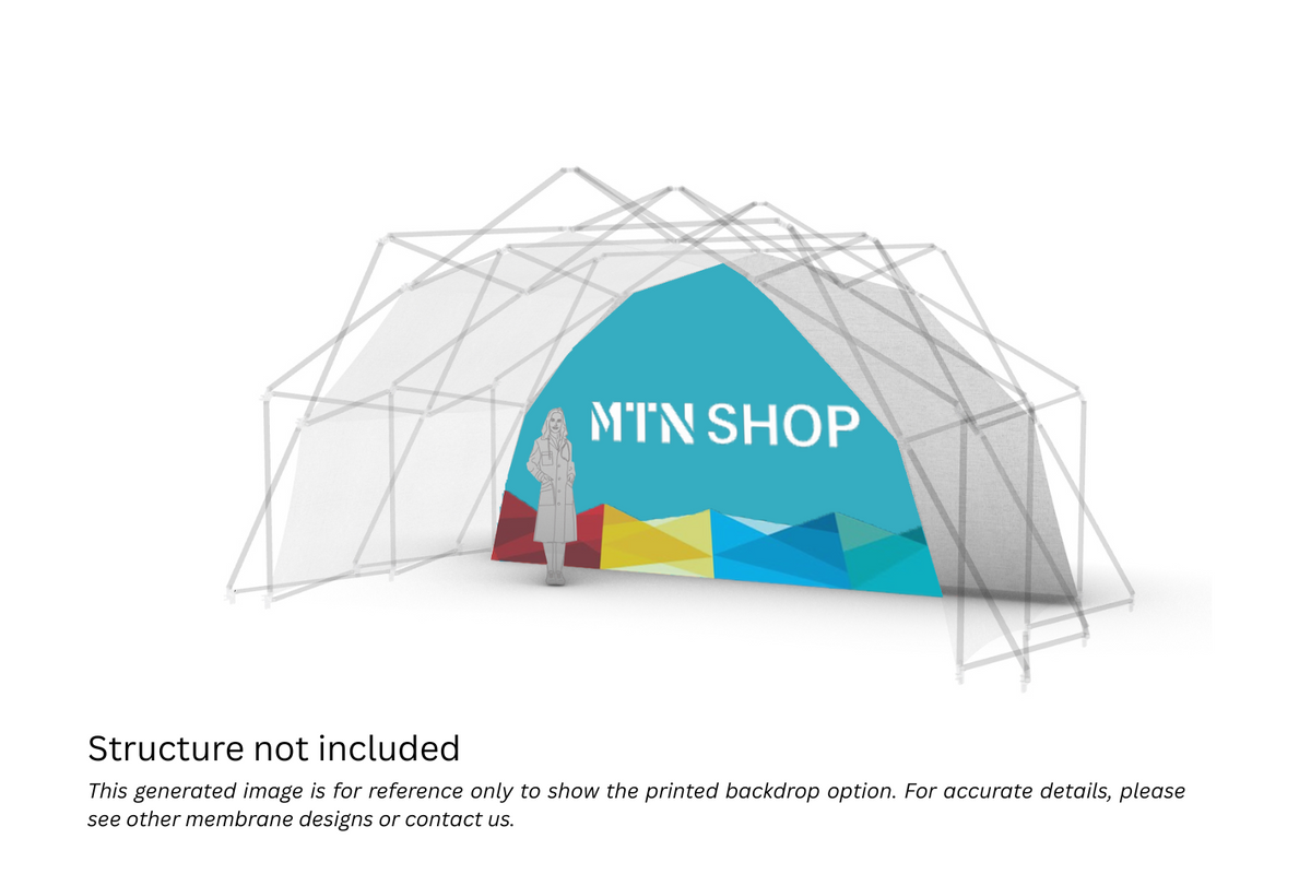 Konligo Fastival printed inner backdrop attached to event structure 3D illustration, structure not included, now available on MTN SHOP US.