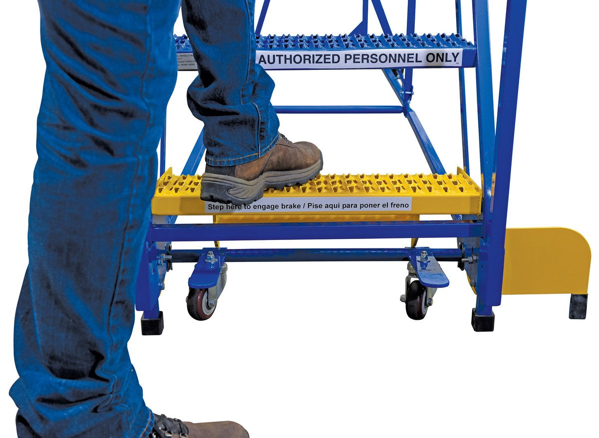 Vestil LAD-12-14-G Steel Rolling Warehouse Ladder 58 Degree 12 Grip Strut 23-9/16 In. Step Width 350 Lb. Capacity Blue - imagen 3