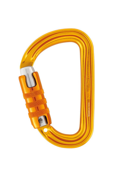Mosquetón Petzl Sm'D asimétrico de aluminio, ligero y diseñado para trabajadores en altura, disponible en versiones TRIACT-LOCK, SCREW-LOCK y sin bloqueo.