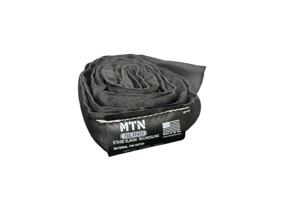 MTN Round Slings– MTN Slings are designed to match theatrical settings and safely perform during all of your lifting applications. For sale in 2', 3', 4', 6', 8' 9', 12' lengths. Best round slings for rigging, lightweight, OSHA certified, black theatrical color. – Now available at MTN Shop US.