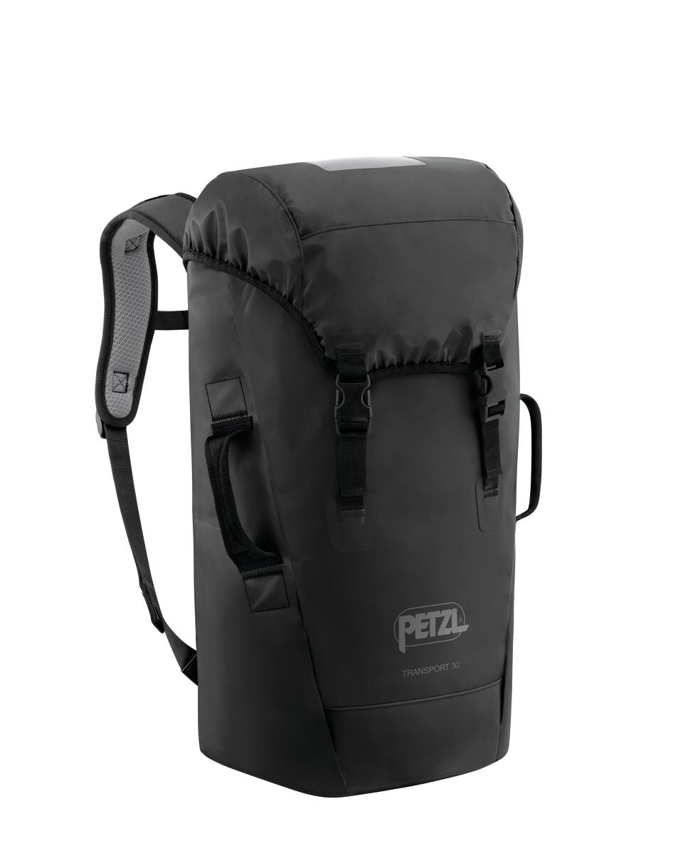 Black Petzl Transport 30L durable caving backpack