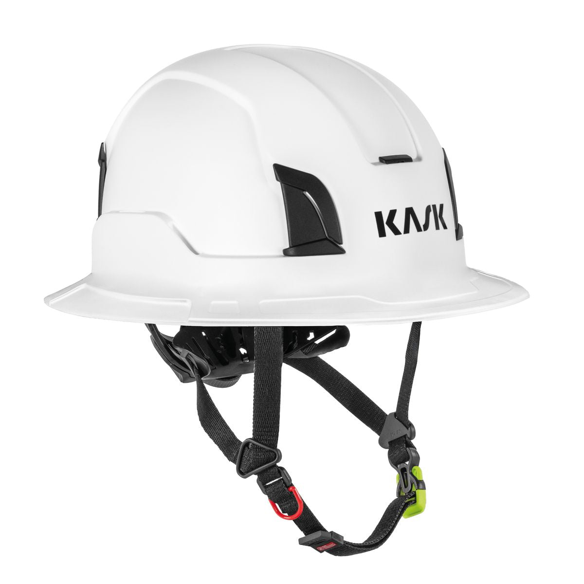 KASK Zenith X2 FR Full Brim safety helmet in white, front view with Adaptive Brim and chin strap - imagen 2