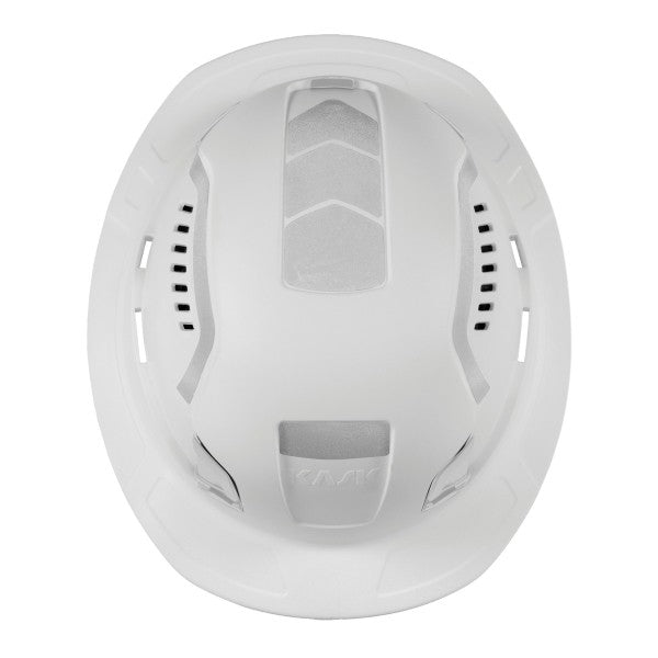 KASK Zenith X2 Air Full Brim Hi Viz safety helmet in white, top view showing air intakes and full brim shape - imagen 5
