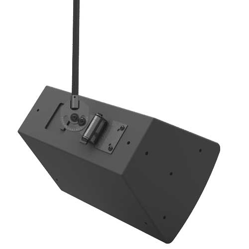 Adaptive Technologies Group MM-3RDX indoor ceiling mount holding a black speaker from a drop rod