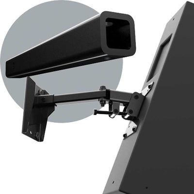 Adaptive Technologies Group MM-120 wall mount holding a black speaker with arm detail inset