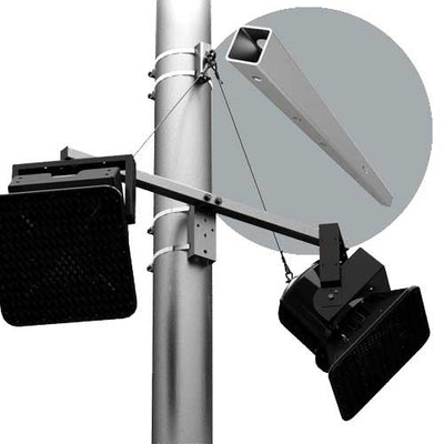 Adaptive Technologies Group PM-DA-48-G dual adapter holding two speakers on a pole with adapter inset