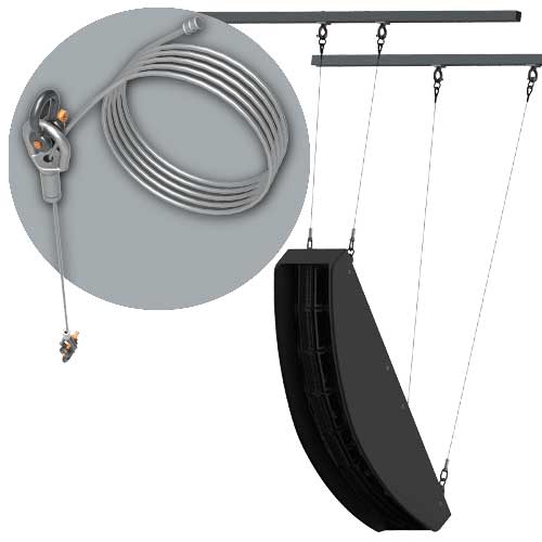 Adaptive Technologies Group RK-4C four-cable kit suspending a line array from strut with cable coil inset