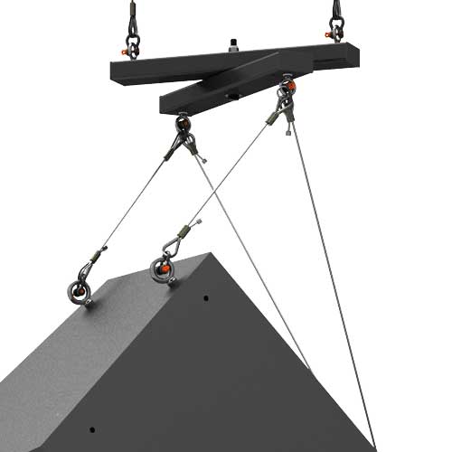 Adaptive Technologies Group SAS-1WA steerable cross arm suspending a speaker from a beam with cables