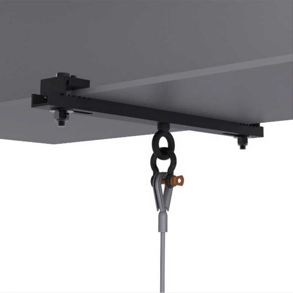 Adaptive Technologies Group BC16-21 low profile beam clamp under a steel beam with swivel eye and wire rope thimble