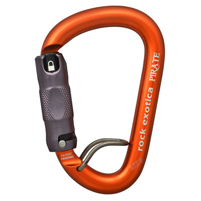 Rock Exotica Pirate WireEye Auto-Lock Carabiner– The WireEye helps keep gear, lanyards and lines from moving past the end of the carabiner, but releases easily when lifted up. – Now available at MTN Shop US.