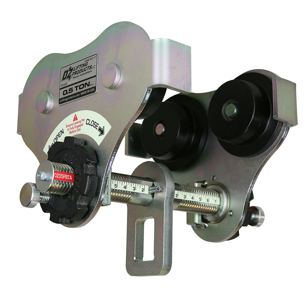 OZ Lifting USA Push Beam Trolley– The Oz Lifting USA push beam trolley is a solid yet lightweight trolley that can easily attach to most I, S and W-beams. The trolley is available with weight capacities of 0.5 ton, 1 ton, 2 ton ad 3 ton and flange widths of 8", 12" and 16". The trolley is engineered for use with manual or powered hoists and has a zinc plated finish made in the USA. – Now available at MTN Shop US. - imagen 2