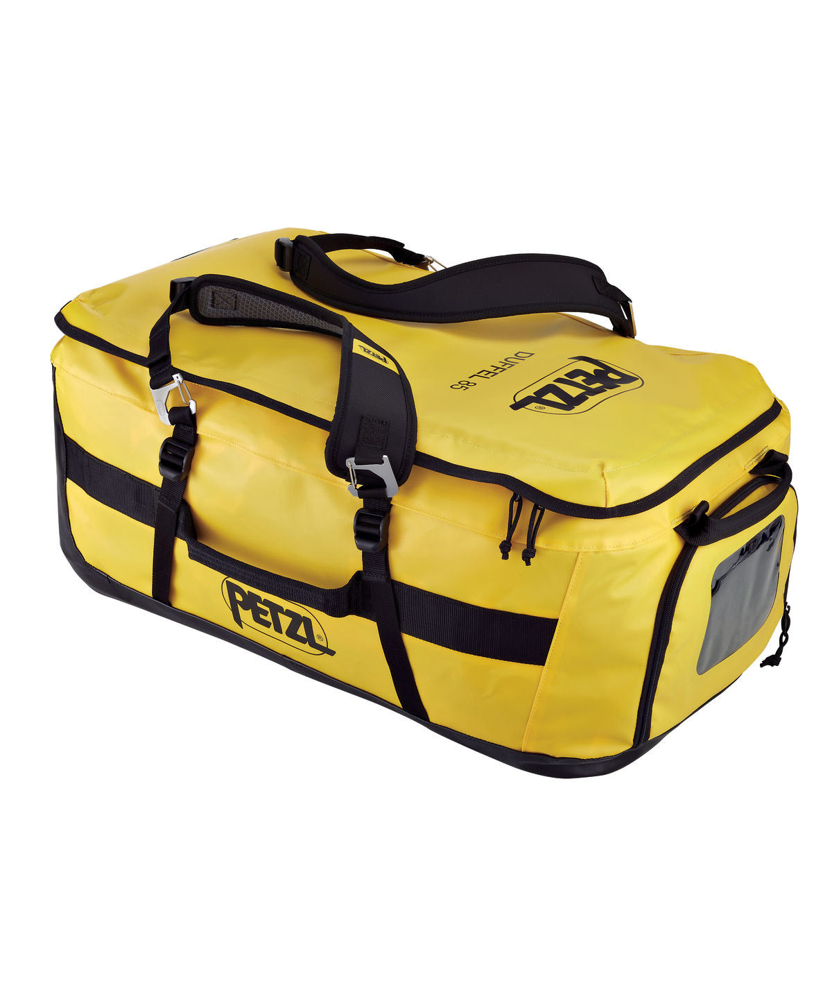Petzl Duffel 85 Large Capacity Gear Bag – The Petzl Duffel 85 is a versatile, comfortable and practical gear bag with a large 85 liter capacity. The bag can be carried in multiple ways; the padded back shoulder straps make it a comfortable backpack and the removeable shoulder straps are also padded for cushioning when used as a shoulder bag. The Duffel 85 has a large suitcase style opening for easy access to equipment. The bag features a large pocket for a helmet or shoes and two pockets in the inner flap f