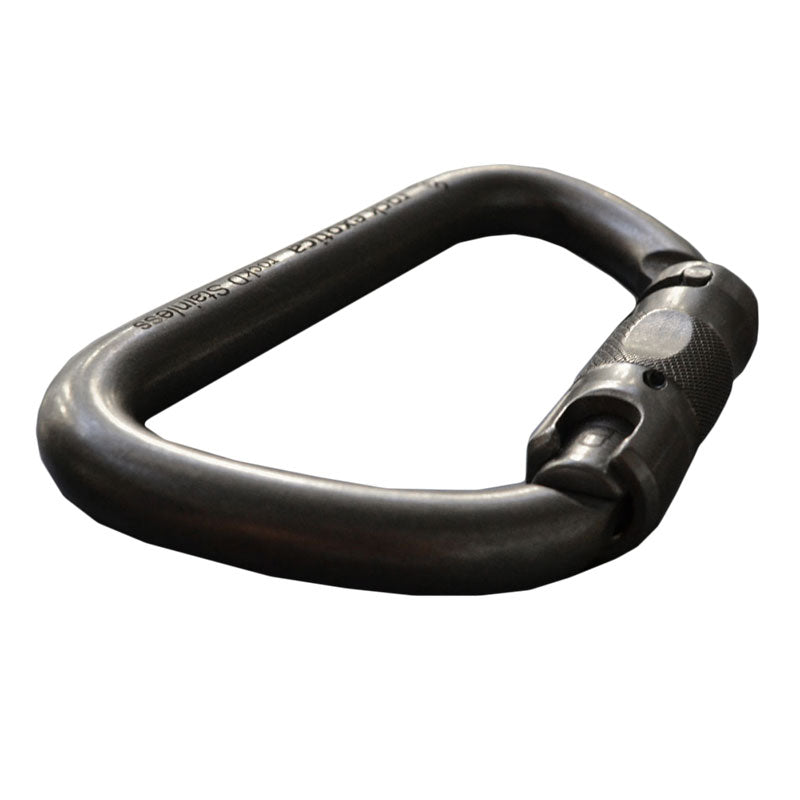 Mosquetón Rock Exotica rockD de acero inoxidable con bloqueo automático: el bloqueo de tornillo rockD ofrece una resistencia impresionante en un marco compacto de acero inoxidable. Construimos el rockD inoxidable con todos los componentes de acero inoxidable. – Ahora disponible en MTN Shop US.