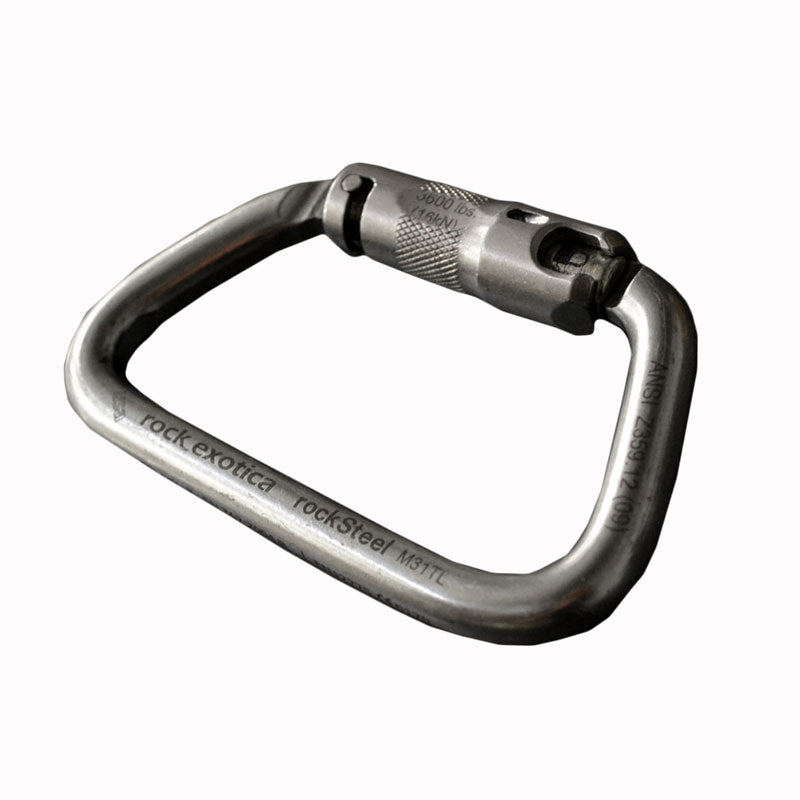 Mosquetón Rock Exotica rockSteel Auto-Lock: el rockSteel Auto-lock ofrece una impresionante relación resistencia-peso, una gran apertura de puerta y características de manejo precisas gracias a las superficies mecanizadas por CNC. – Ahora disponible en MTN Shop US.