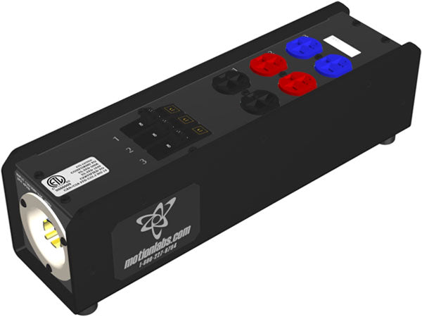Motion Labs small frame breakered stringer box with L21-30 inlet, 3 breakers and black, red and blue Edison duplex outlets - imagen 2