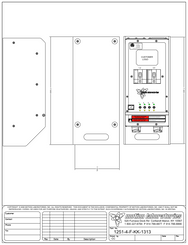 Motion Labs 4 channel chain hoist controller technical drawing with front and side dimension views of the low profile enclosure - imagen 2