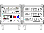 Motion Labs rolling rack PDU with front power meter, 5 wire cam input and thru, and breakered outputs in a shock-mounted ATA case - imagen 2