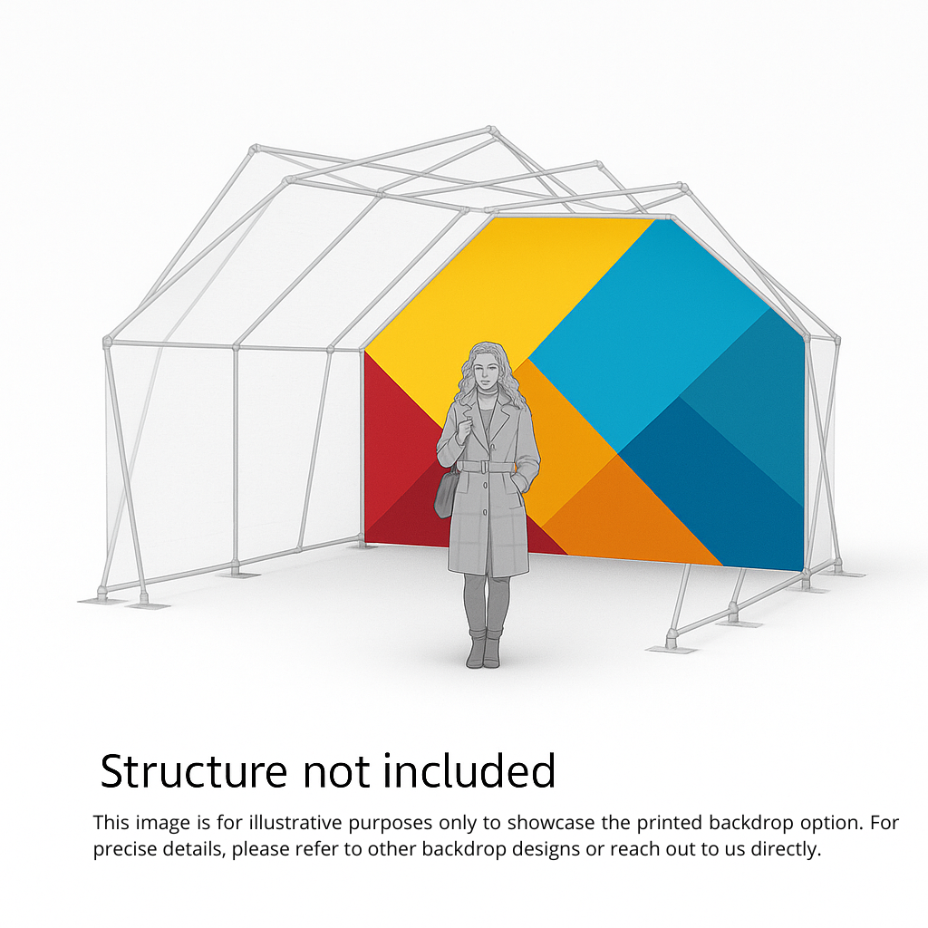 Konligo 3D visualization of the Arko470 event structure with outside printed backdrop (structure not included), now available on MTN SHOP US.