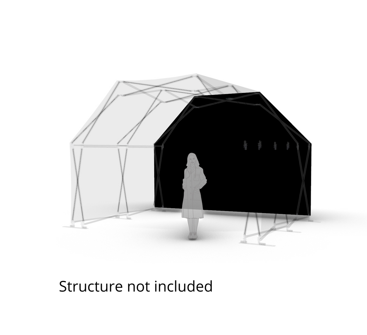 Konligo 3D visualization of the Arko470 event structure with outside black backdrop (structure not included), now available on MTN SHOP US.