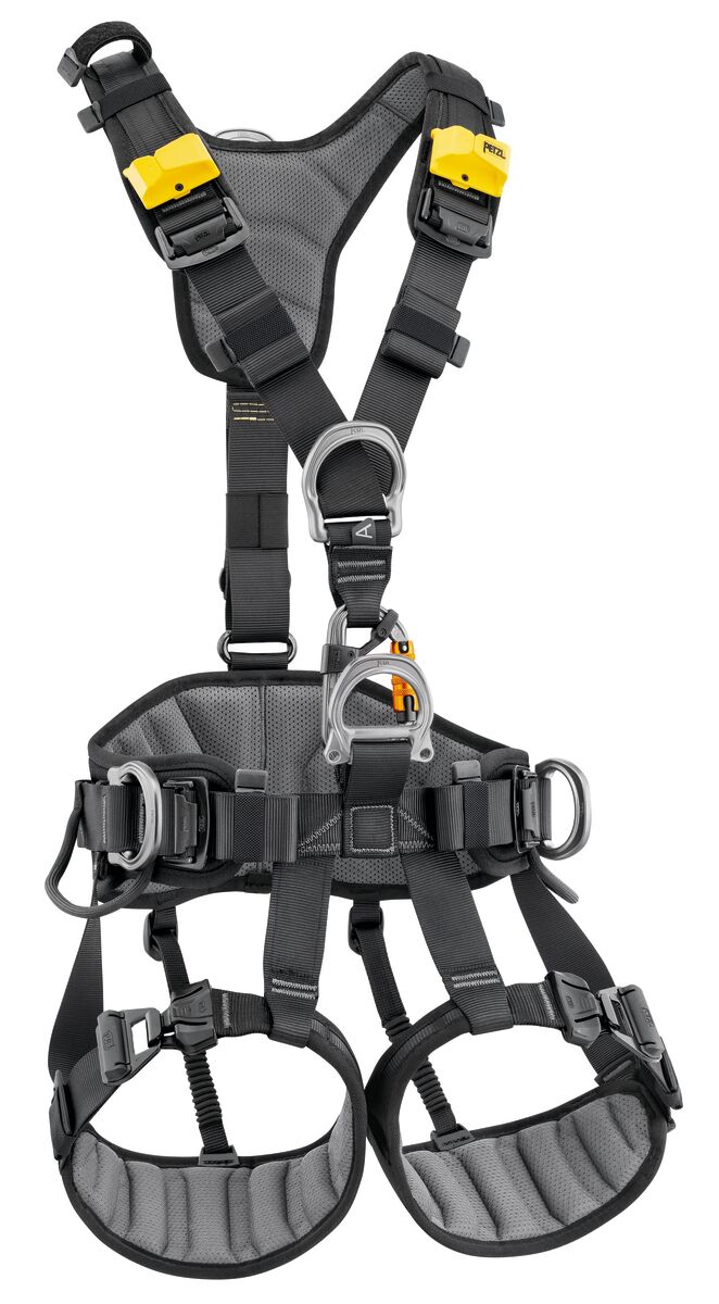 Petzl AVAO FAST Arnés de seguridad de cuerpo entero, versión internacional, diseñado para posicionamiento en el trabajo y accesos difíciles. Cuenta con cinturón acolchado y perneras con forro transpirable para mayor comodidad. Equipado con hebillas DOUBLEBACK autoblocantes y hebillas de apertura FAST para ajustes rápidos. Múltiples puntos de fijación y portamateriales para una organización optimizada del equipo. Certificado según estándares internacionales de seguridad. - imagen 2