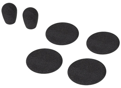 Kit de higiene Sena para EXPAND Boom que muestra dos esponjas de espuma para micrófono y cuatro cubiertas de espuma ovaladas para almohadillas de altavoz sobre fondo blanco.