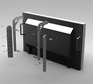 Adaptive Technologies Group HoverPro LCD frame brackets and hardware shown exploded behind a landscape flat screen display - imagen 3