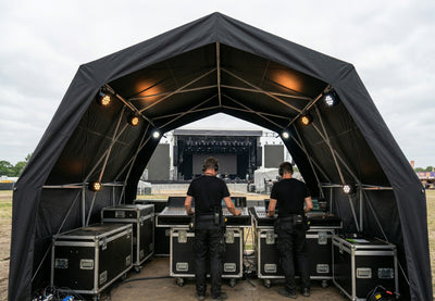 Konligo commercial pop-up tent set up as a front-of-house booth at a live event