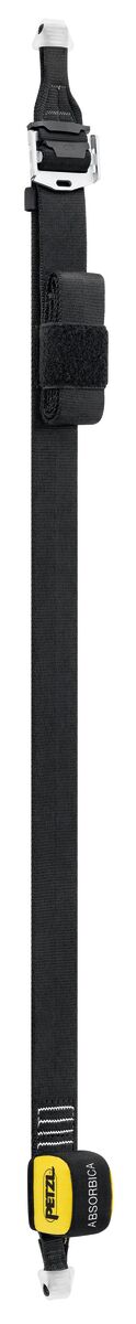 Elemento de amarre individual ajustable Petzl Absorbica-I Vario con amortiguador de energía integrado, 2 mosquetones Bm'D y 2 barras de posicionamiento CAPTIV. Diseñado para protección contra caídas, cumple con los estándares ANSI y CSA.