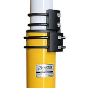 A heavy-duty black Davit crane locking collar with U-bolts installed on a yellow OZ Lifting Products crane base against a white background. - imagen 4