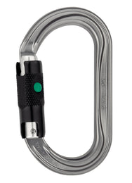 Mosquetón Petzl OK ovalado de aluminio con sistema BALL-LOCK, diseñado para una carga óptima de dispositivos de sección ancha.
