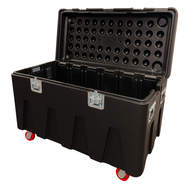 Black road case with wheels on a white background