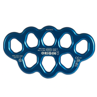 PMI SMC Origin 8 Rigging Plate– The SMC Rigging Plate NFPA has oversized holes, contoured edges for rope protection, and is NFPA compliant. Made of anodized aluminum. MBS: 11,240 lbf. – Now available at MTN Shop US.