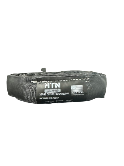 MTN Round Slings– MTN Slings are designed to match theatrical settings and safely perform during all of your lifting applications. For sale in 2', 3', 4', 6', 8' 9', 12' lengths. Best round slings for rigging, lightweight, OSHA certified, black theatrical color. – Now available at MTN Shop US.