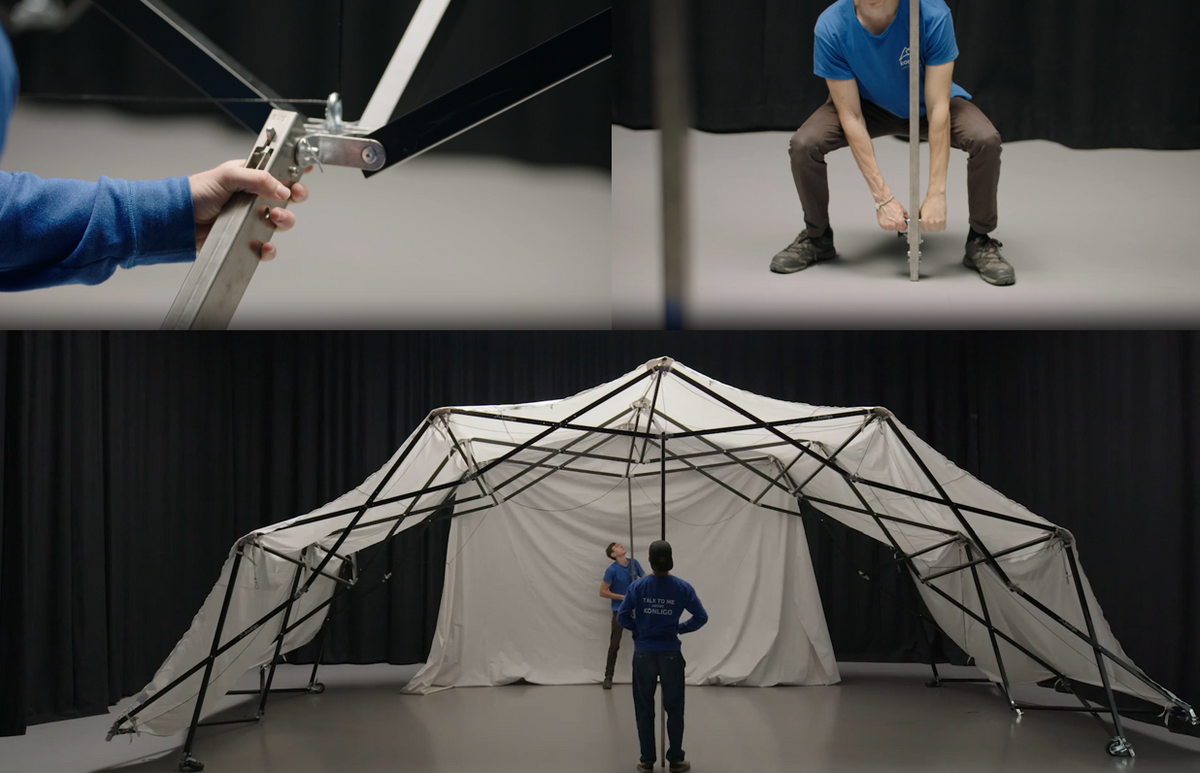 Ejemplo de configuración de Konligo del ensamblaje de la estructura del evento Fastival utilizando Power Poles, ahora disponible en MTN SHOP US.