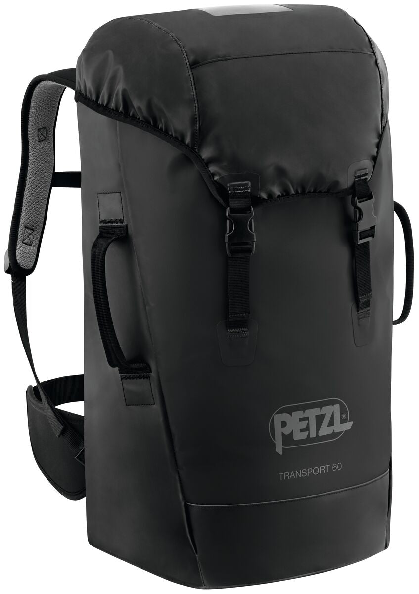 Black Petzl Transport 60L durable backpack for gear hauling.