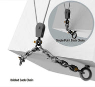 Adaptive Technologies Group back chain shown as a bridled back chain on a beam with single point back chain inset