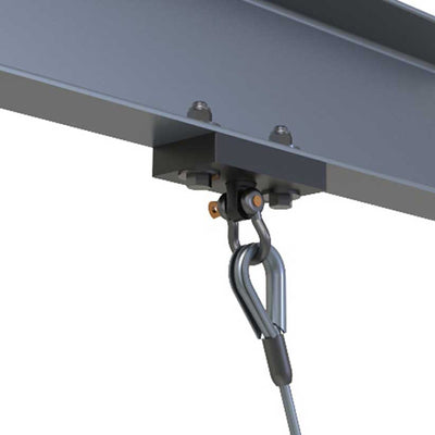Adaptive Technologies Group OSRV3-1800 swivel ring under a steel beam holding a wire rope thimble