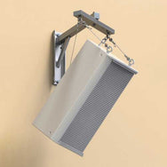 Adaptive Technologies Group SAS-200-WM-G wall mount suspending a gray speaker with cables