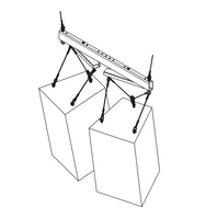Adaptive Technologies Group SAS-2WA line drawing of two speakers hanging from a rigging beam cluster