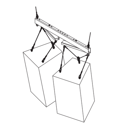 Adaptive Technologies Group SAS-2WA line drawing of two speakers hanging from a rigging beam cluster