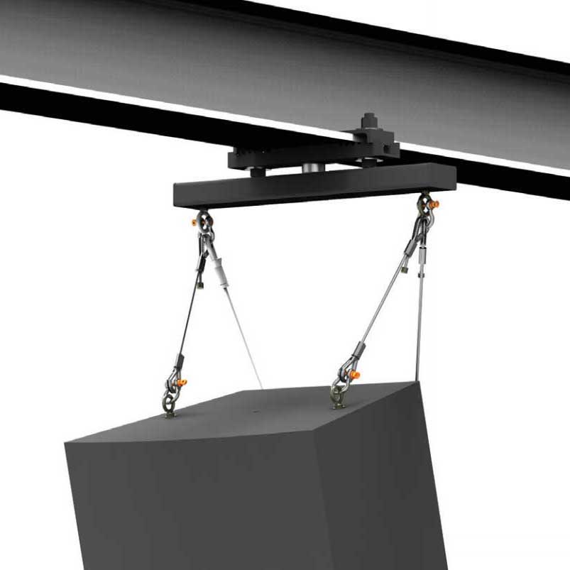 Adaptive Technologies Group SBC-CA swivel arm on a beam clamp suspending a speaker with cables - imagen 2