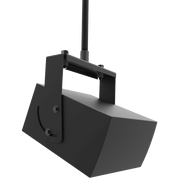 Adaptive Technologies Group UB-705 U-bracket holding a speaker from a ceiling drop on a black background