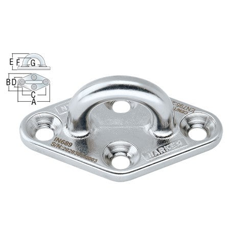 Harken 98mm Stainless Steel Diamond Standard Padeye