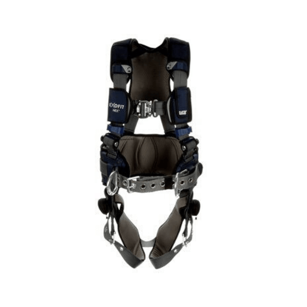 3M™ DBI-SALA® ExoFit NEX™ Plus Comfort Construction Style Positioning Harness - Front View with Quick Connect Chest Connection, Tongue Buckle Leg Connection and Body Belt/Hip Pad with Side D-rings