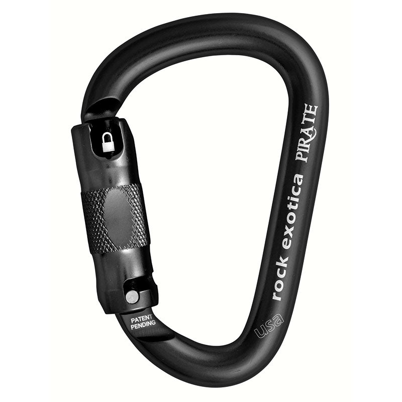 Mosquetón con bloqueo automático Rock Exotica Pirate: como mosquetón HMS o en forma de pera, el Pirate se adapta fácilmente al uso de una amplia gama de equipos, correas o cuerdas, ya sea como un mosquetón de seguridad en el arnés. – Ahora disponible en MTN Shop US.