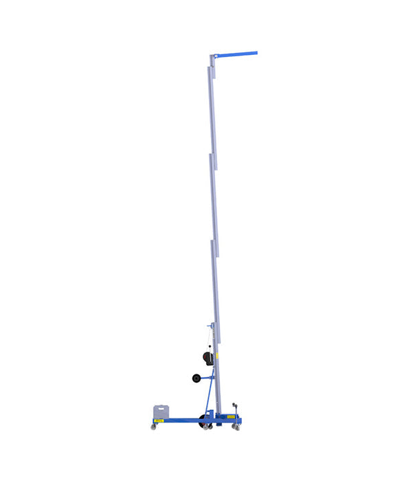 Kuzar Industrial Lifter 300kg/5.2m with 100kg Counter Weight & Basket - HAMMER 56CW– Kuzar lifter 300KG- a robust industrial stacker with Counter Weight basket and 100kg of weight included. Made in Spain, the HAMMER 56CW Lifter has been designed for vertically lifting loads, and horizontal movements with the load lifted at minimum height. This lightweight stacker with an impressive 300kg capacity has high-quality wheels for easy movement and a powerful winch for efficient lifting whilst remaining compact an